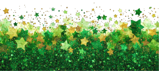 Green and Gold Star Confetti isolated on transparent background
