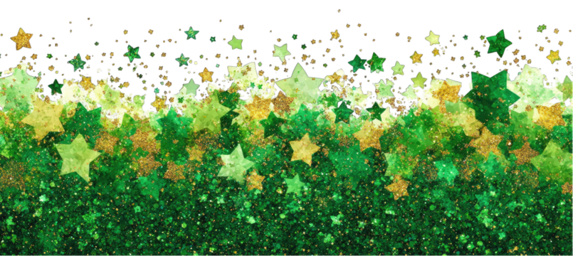 Green and Gold Star Confetti isolated on transparent background