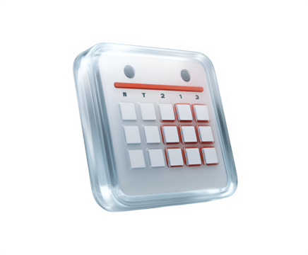 Modern glass calendar icon isolated on transparent background