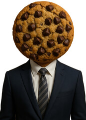 Chocolate Chip Cookie Head in Suit, transparent background png
