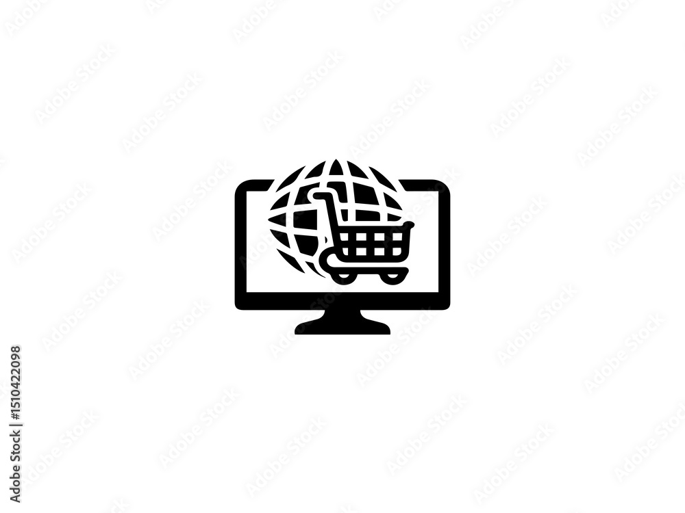 Poster the image depicts a monitor icon displaying a shopping cart overlaid on a globe.