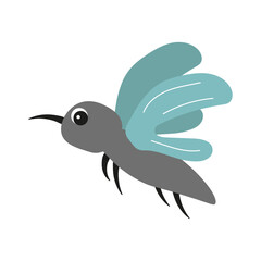 Colorful mosquito with big wings, insect flying in open air. Vector illustration in flat style.