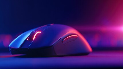 Close-up of a gaming mouse illuminated with vibrant colors against a blurred background