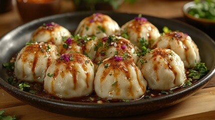 Delicious, savory dumplings, glazed with a flavorful sauce