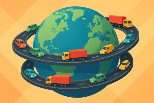 Traffic congestion around a globe.