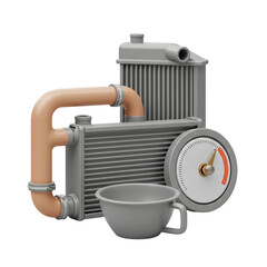Fototapeta premium 3D Illustration Radiator Parts and Gauge Representing Car Engine Repair and Maintenance