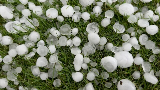Catastrophic hail storm in summer closeup