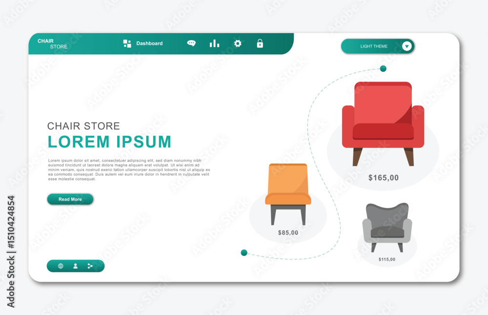 Aufkleber chair store website landing page. graphical user interface for website page