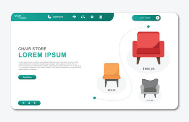 Chair store website landing page. Graphical user interface for website page
