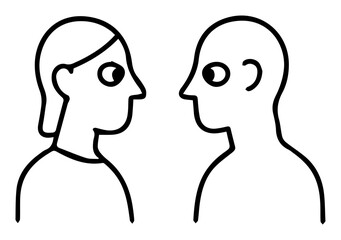 Intriguing Line Art of Two People Facing Each Other, Contemplative Mood