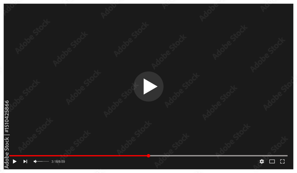 Aufkleber video player vector interface with a central play button, red progress bar, and media controls on da