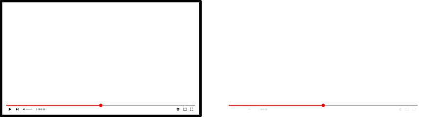 Vector illustration of a video player interface with play button, progress bar, timecode, and settings. Perfect for UI/UX design mockups and media concepts. Vector EPS 10