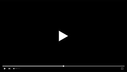 Simple vector UI of a video player with bold white play button and minimal controls on black screen. Ideal for media platforms, streaming interfaces, and UX/UI projects. Vector EPS 10 © thebeststocker