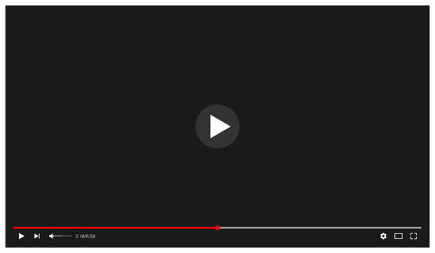 Video player vector interface with a central play button, red progress bar, and media controls on dark background. Great for UI mockups and digital content previews