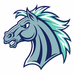 Stylized Blue Horse Head Mascot with鬃毛 Highlights

