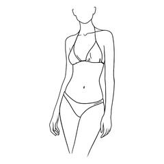 Vector Line Art Drawing of Female Body in Bikini