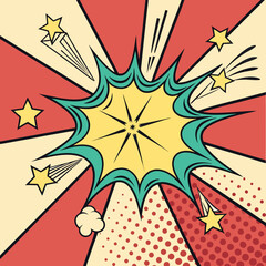 Vintage Pop Art Comic Book Explosion with Stars and Halftone

