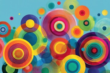 Colorful abstract art featuring circles with vibrant and playful geometric designs