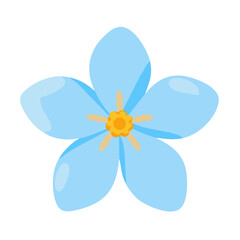 Isolated Vector Illustration of a Light Blue Forget-Me-Not Flower with a Yellow Center
Simple Floral Graphic of a Five-Petaled Blue Blossom with Orange Details