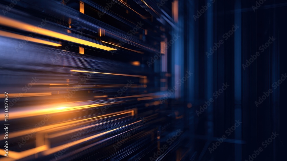 Poster abstract digital lines and glowing elements create a futuristic atmosphere in a dark space