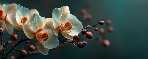 Elegant close-up of orchid flowers with a serene green background