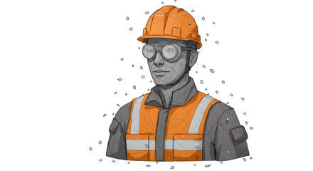 Man wearing a hard hat and safety glasses. Industrial worker avatar illustration. Engineering, construction and labor safety concept design.