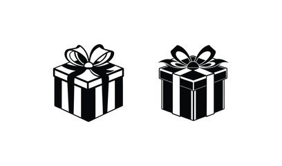 Black and White of Two Presents, Striped and Checked, Tied with Bows