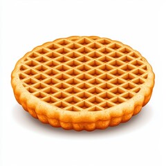 Single Round Golden Brown Waffle on White Background