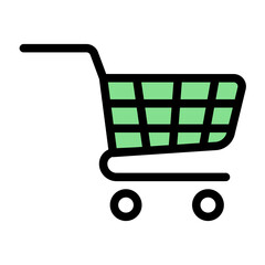 Supermarket Cart Icon - Solid Color Lineal Style for Online Shopping & Retail. (Solid Color Lineal Style)