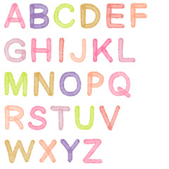 Colorful Watercolor english Alphabet Set in handwritten. Capital letters of the alphabet for children's education.
