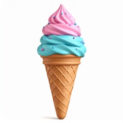 Pink and Blue Swirled Ice Cream Cone with Sprinkles