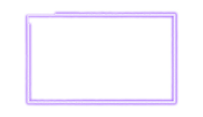 Violet purple neon rectangle shape frame. Vivid glowing lavender border isolated on transparent background. Shine glow light electric purple neon sign Banner, Mockup, presentation, Design element, PNG