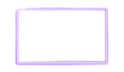 Violet purple neon rectangle shape frame. Vivid glowing lavender border isolated on transparent background. Shine glow light electric purple neon sign Banner, Mockup, presentation, Design element, PNG