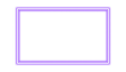 Violet purple neon rectangle shape frame. Vivid glowing lavender border isolated on transparent background. Shine glow light electric purple neon sign Banner, Mockup, presentation, Design element, PNG