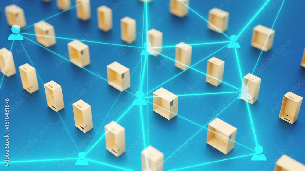 Poster Delivery boxes with connection. Computer generated 3d render