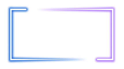 Violet purple neon rectangle shape frame. Vivid glowing lavender border isolated on transparent background. Shine glow light electric purple neon sign Banner, Mockup, presentation, Design element, PNG