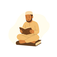 Muslim Man Reading Quran – Flat Design Islamic Illustration