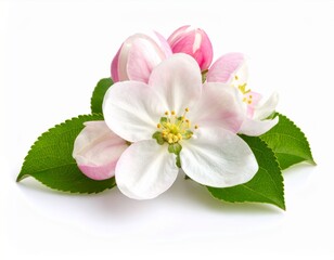 Pink and White Apple Blossoms with Green Leaves