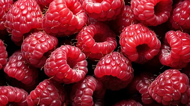 top view of fresh ripe raspberries, organic berry farming concept, seasonal fruit delivery, healthy food brand