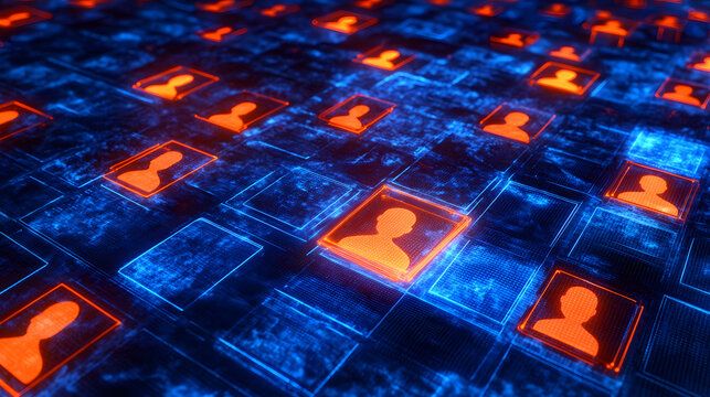 A dynamic digital network showcasing virtual profiles in a futuristic representing data-driven recruitment
