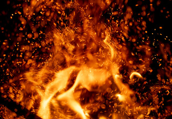 A fire with a lot of sparks