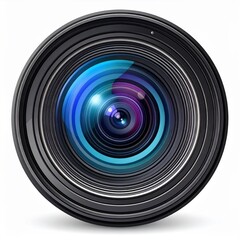Closeup of a Camera Lens with Blue and Purple Reflections