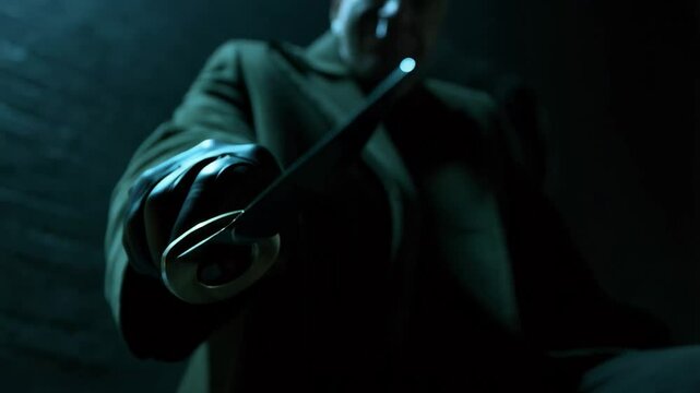 A sharp blade held by a gloved hand in low light