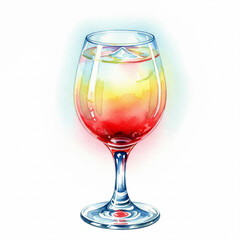 Watercolour Illustration of a Glass of Daiquiri Cocktail Drink in a Paper Texture Background