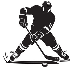 Ice Hockey Player Silhouette Graphic Stickhandling Puck Dynamic Illustration Vector Sport Athlete Black White