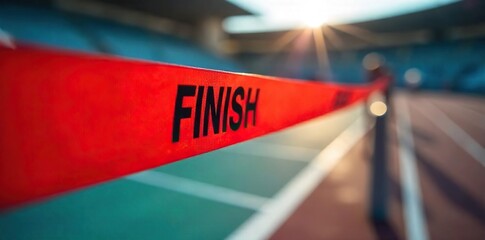 Close-up of a finish line tape, slightly blurred with motion, signifying the intensity of a competitive race The focus is on the determination and the ultimate outcome , detail, blurry, speed
