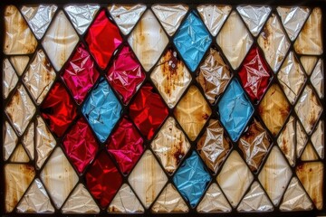Antique Diamond Pattern Stained Glass Window Pane Detail