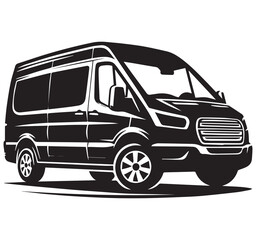 Modern Passenger Van Minibus Vector Illustration Black and White Transport Art