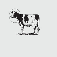 Minimal Single Cow Icon in Line Style. Editable Stroke Vector Illustration of a Farm Animal or Qurbani Cow.