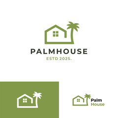 Simple Palm house logo design with line style